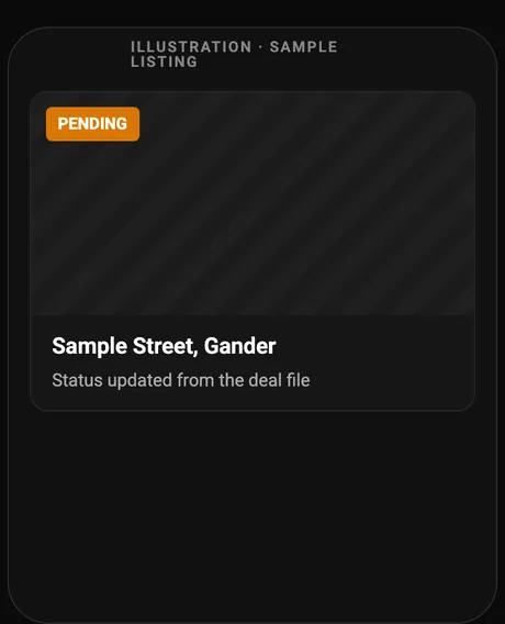 A listing card marked pending (illustration)