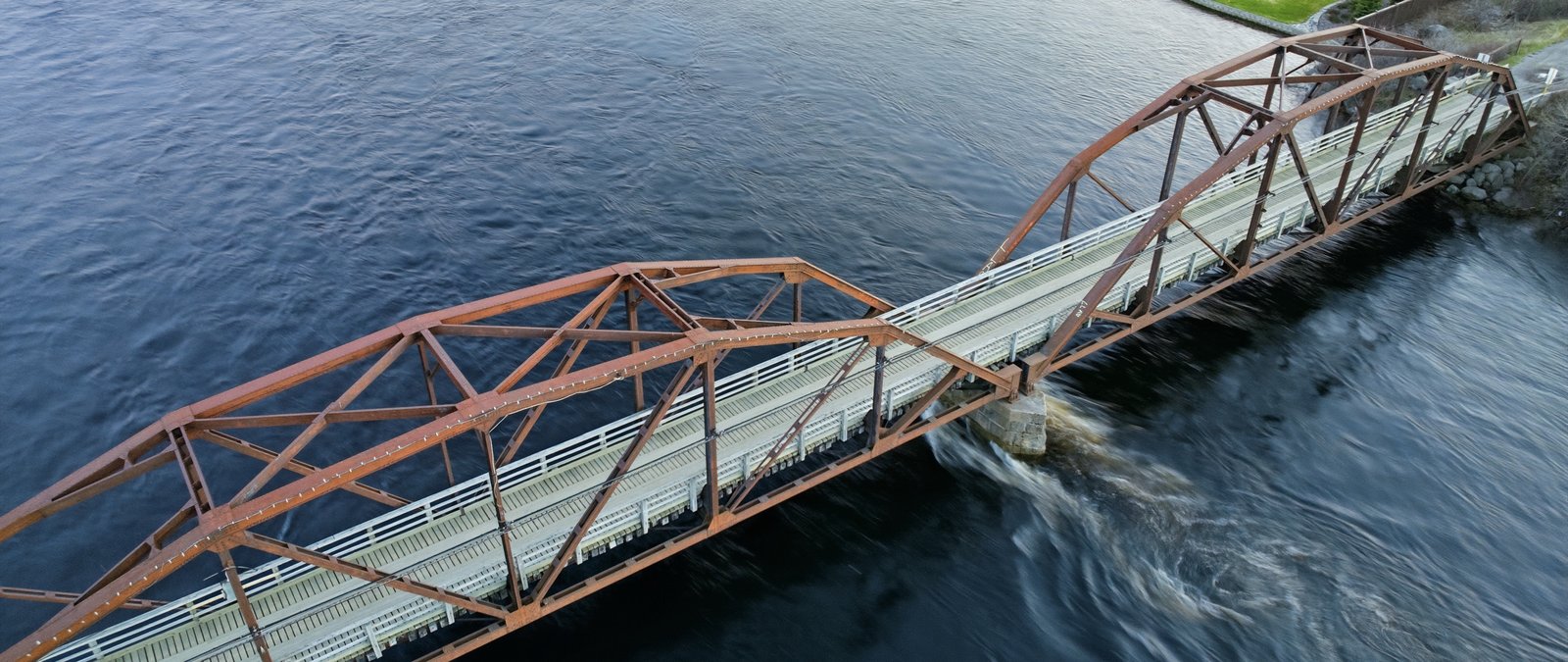 The historic iron truss bridge spanning the Exploits River at Appleton