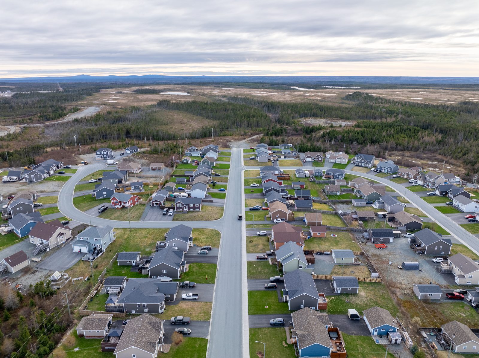 Aerial view of new subdivision development in Gander NL