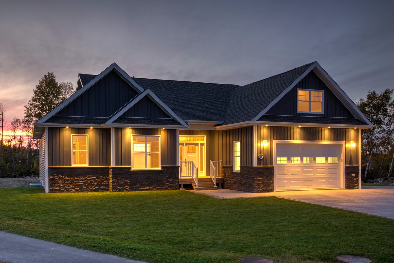 New construction home in Gander — twilight exterior photography by Turner Realty